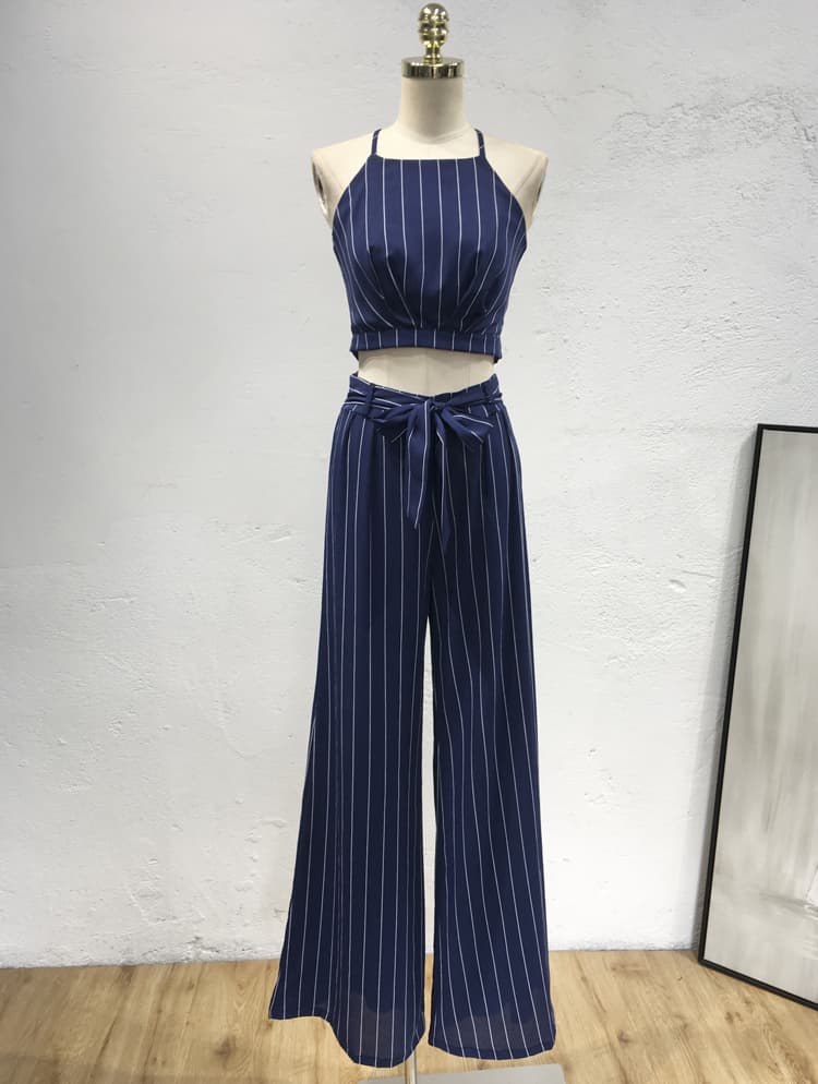 Women Striped Crop Top & Wide Leg Trousers