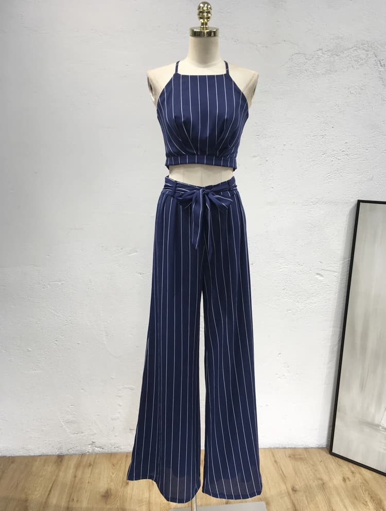Women Striped Crop Top & Wide Leg Trousers