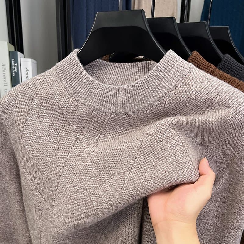 Men 100% Wool Jacquard Crew Neck Sweater
