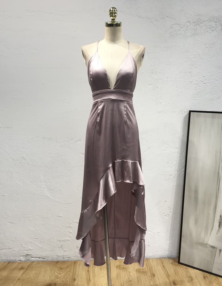 Womens V Neck High Low MIDI Dress