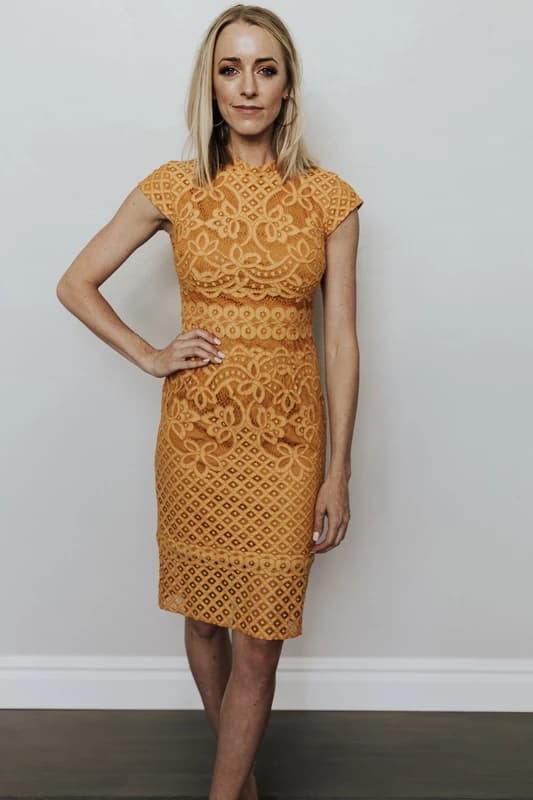 Women's Lace Column Dress in Goldenrod