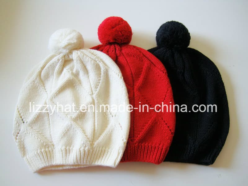 Fashion Knitted Wool Hat/Cap with Pompom