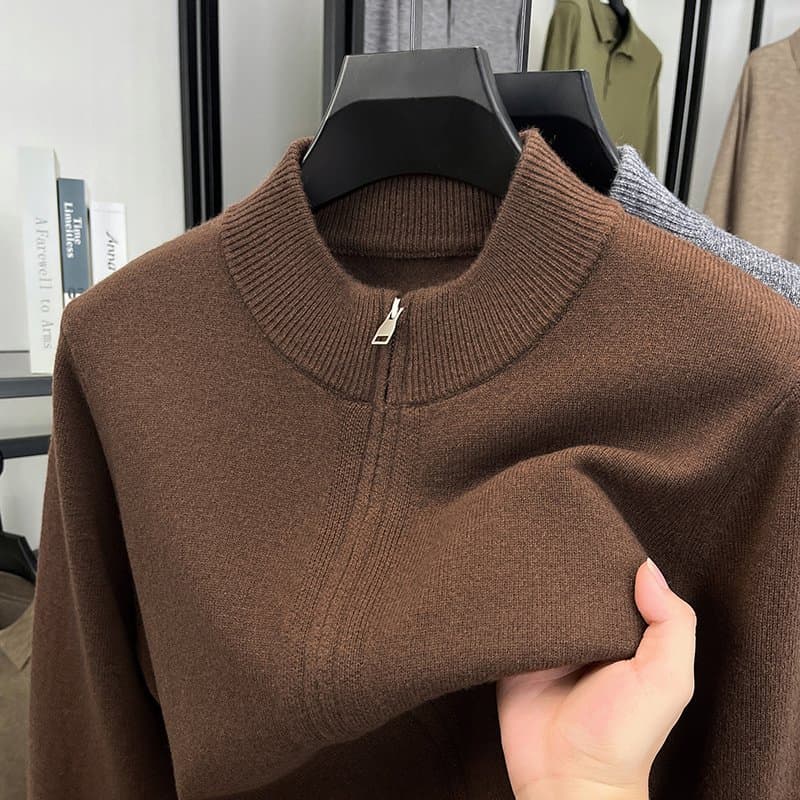 Men 100% Wool Full Zip Stand Collar Cardigan