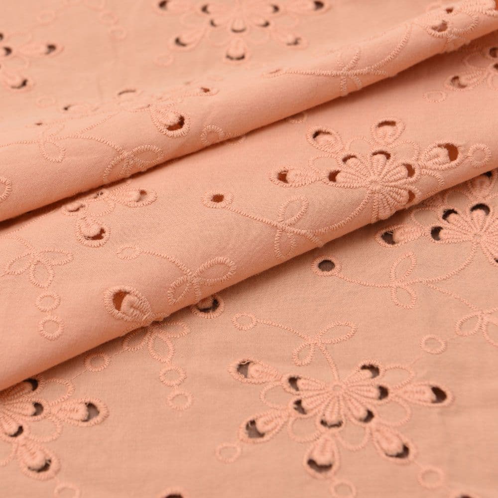 Orange Dyed Cotton Embroidery Lace Fabric