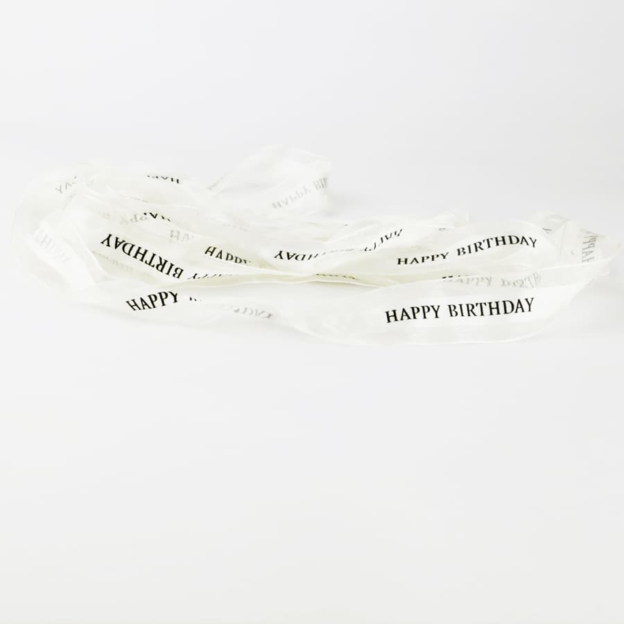 Custom Happy Birthday White Organza Ribbon