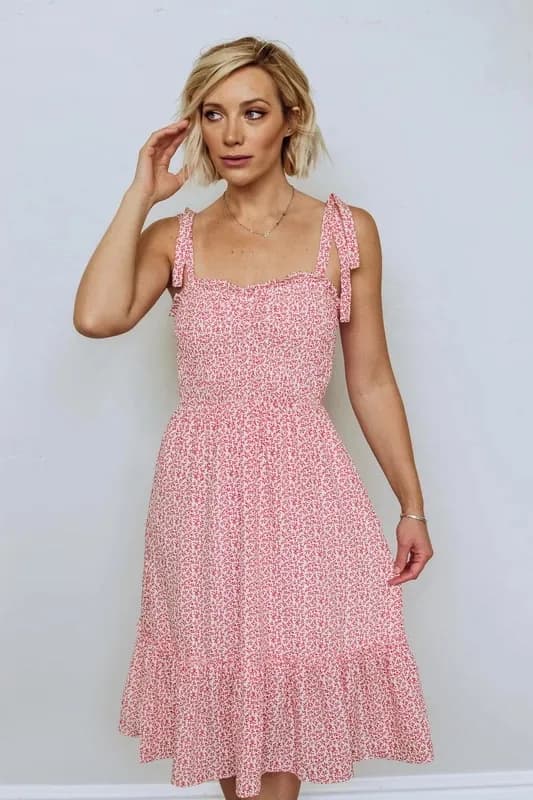 Women's Smocked MIDI Dress with Ruffles