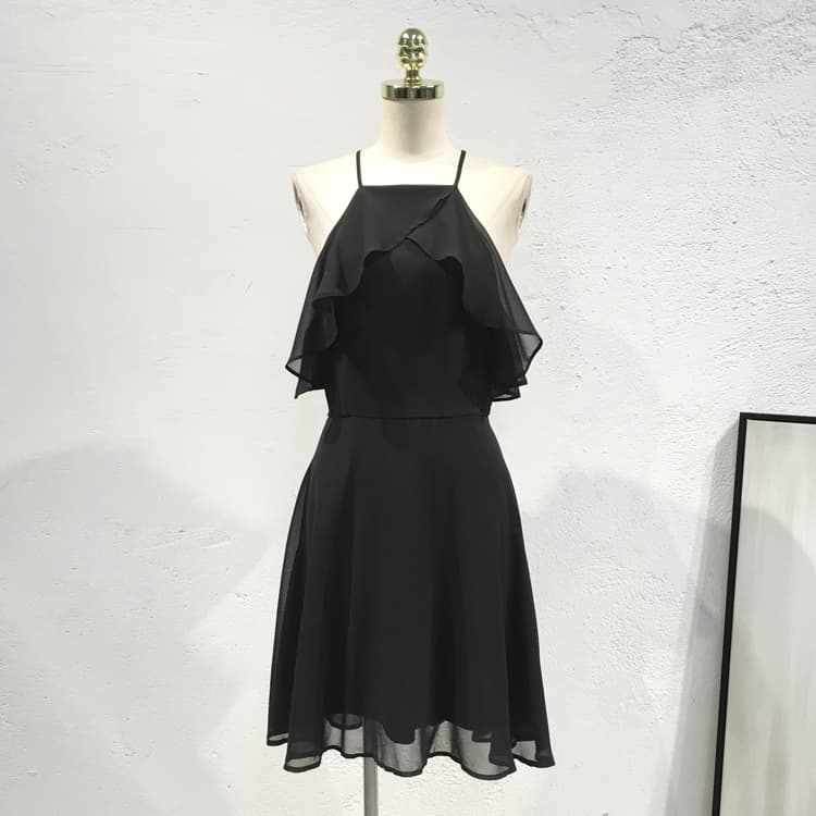 Women Chiffon Mini Dress with Ruffles