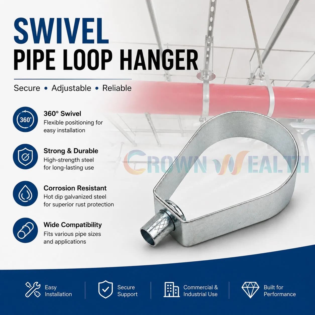 Heavy-Duty Galvanized Steel Conduit Pipe Swivel Ring Hanger
