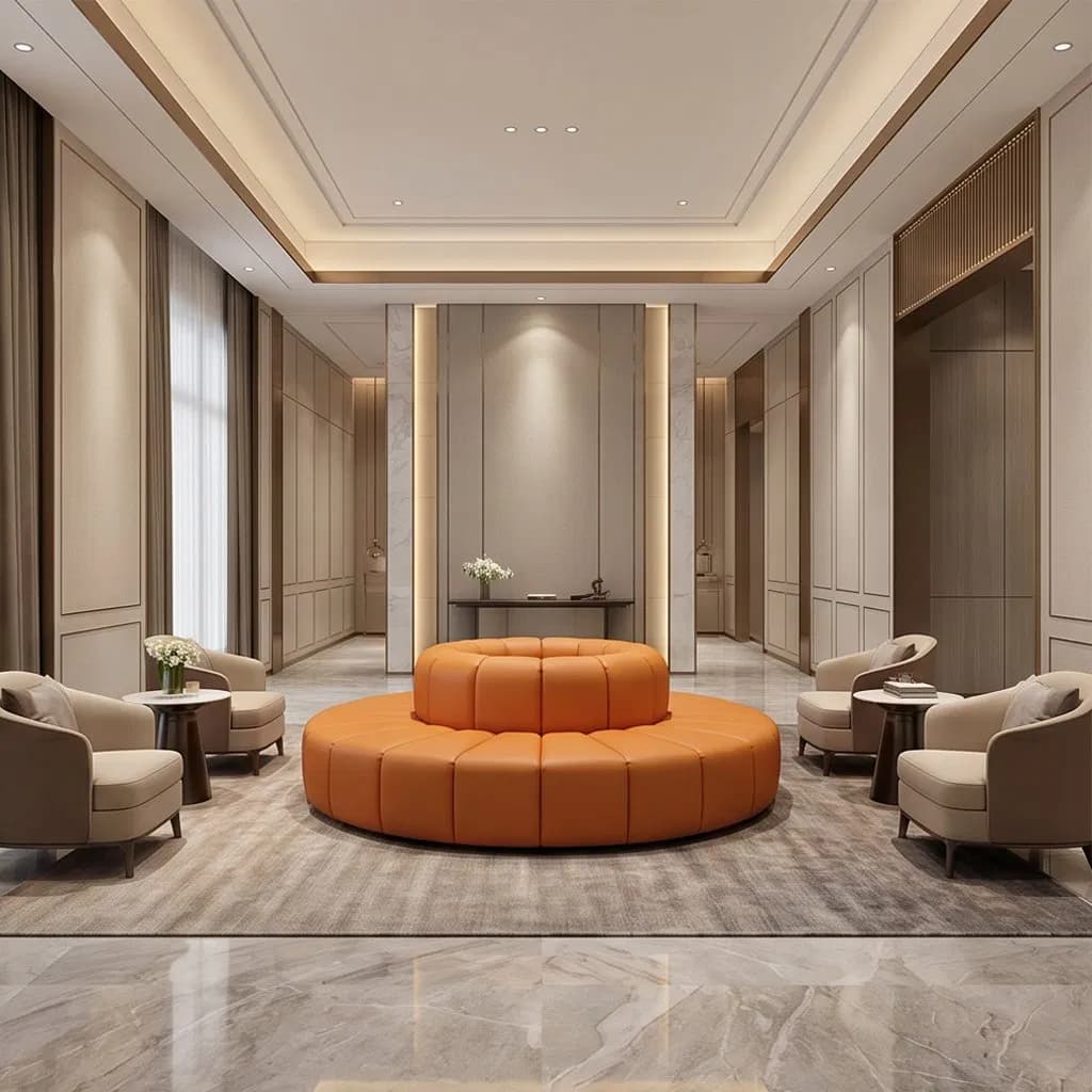 Custom Hotel Lobby Furniture Sectional Modular Sofa Fabric Lobby Lounge Couch Comfortable Hospitality Leisure Reception Waiting Visitor Seating Sofa