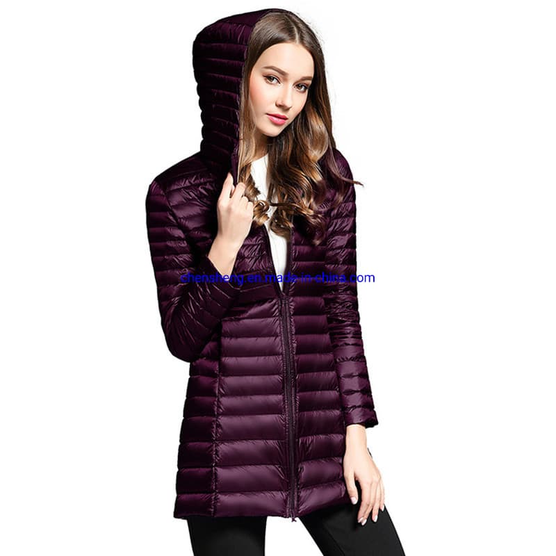Fashion Leather Long Jacket Soft Shell Winter Windbreaker Hooded Thick Warm Jacket for Ladies