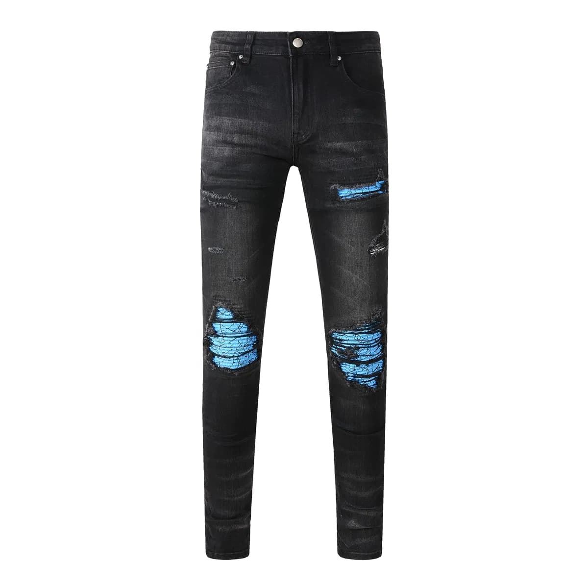 Men's Denim Jeans Am Pant Waist Ripped Distressed Washed Embroidery Streetwear Style Loose and Trendy Autumn Winter New