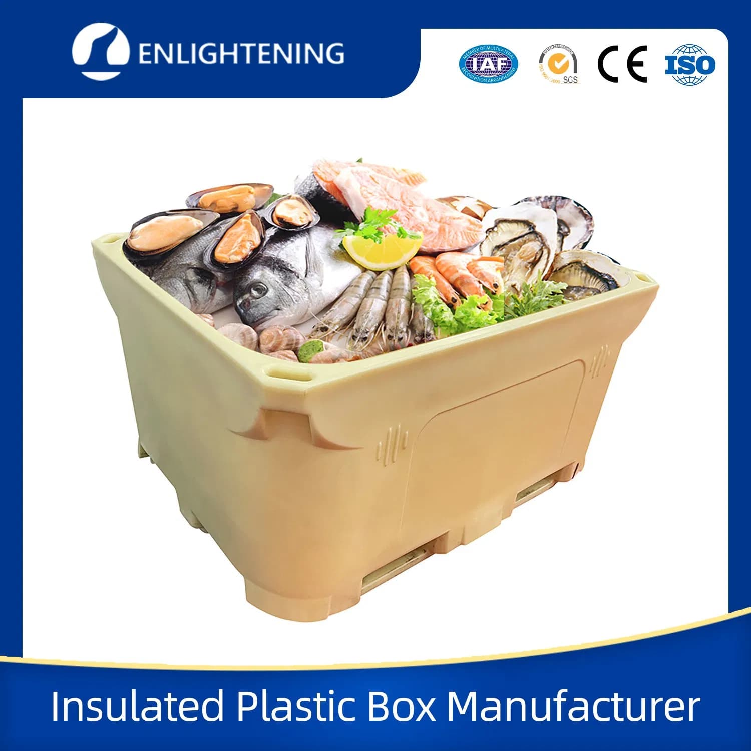 Heavy Duty Huge Bulk Storage Regular LLDPE Cool Stackable Fish Insulated Plastic Pallet Box for Transportation
