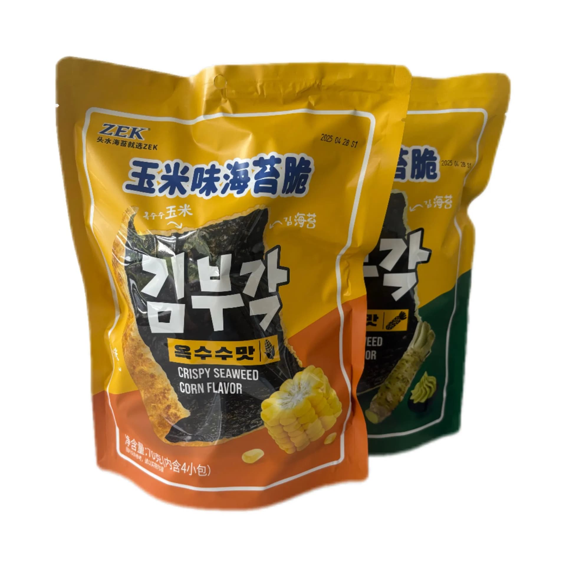 Zek Crispy Seaweed Corn & Wasabi Flavor Kid & Adult-Loved! Non-Fried Crunchy Seaweed