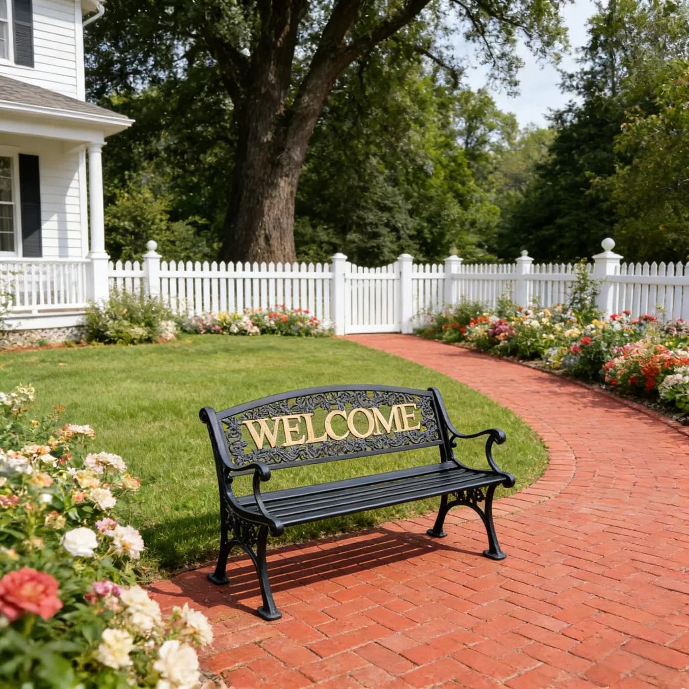 Cast Aluminum Furniture Patio Outoor Garden Bench Welcome Bench