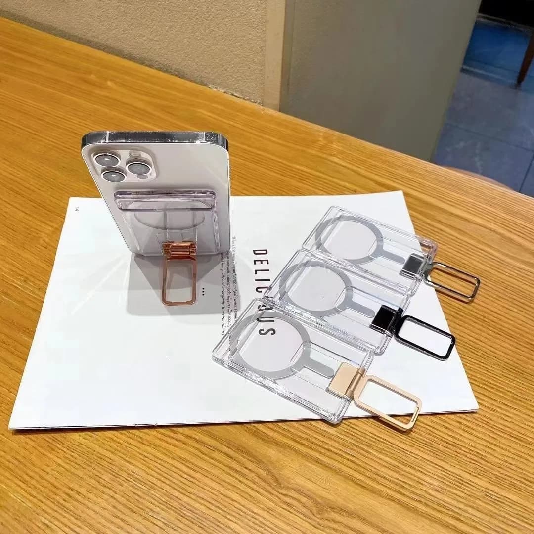 New Style 2 in 1 Magnet Card Pocket Cell Phone Back Card Holder Transparent Mobile Phone Card Holder Accessories for Table Stand