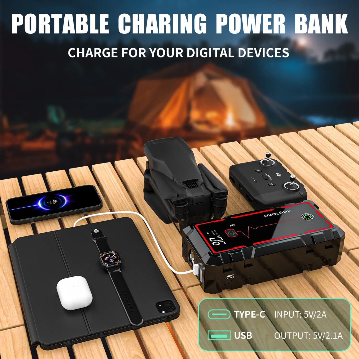 Portable Fast Power Car Jump Starter Bank Battery Charge Booster Car Jump Start Power Bank