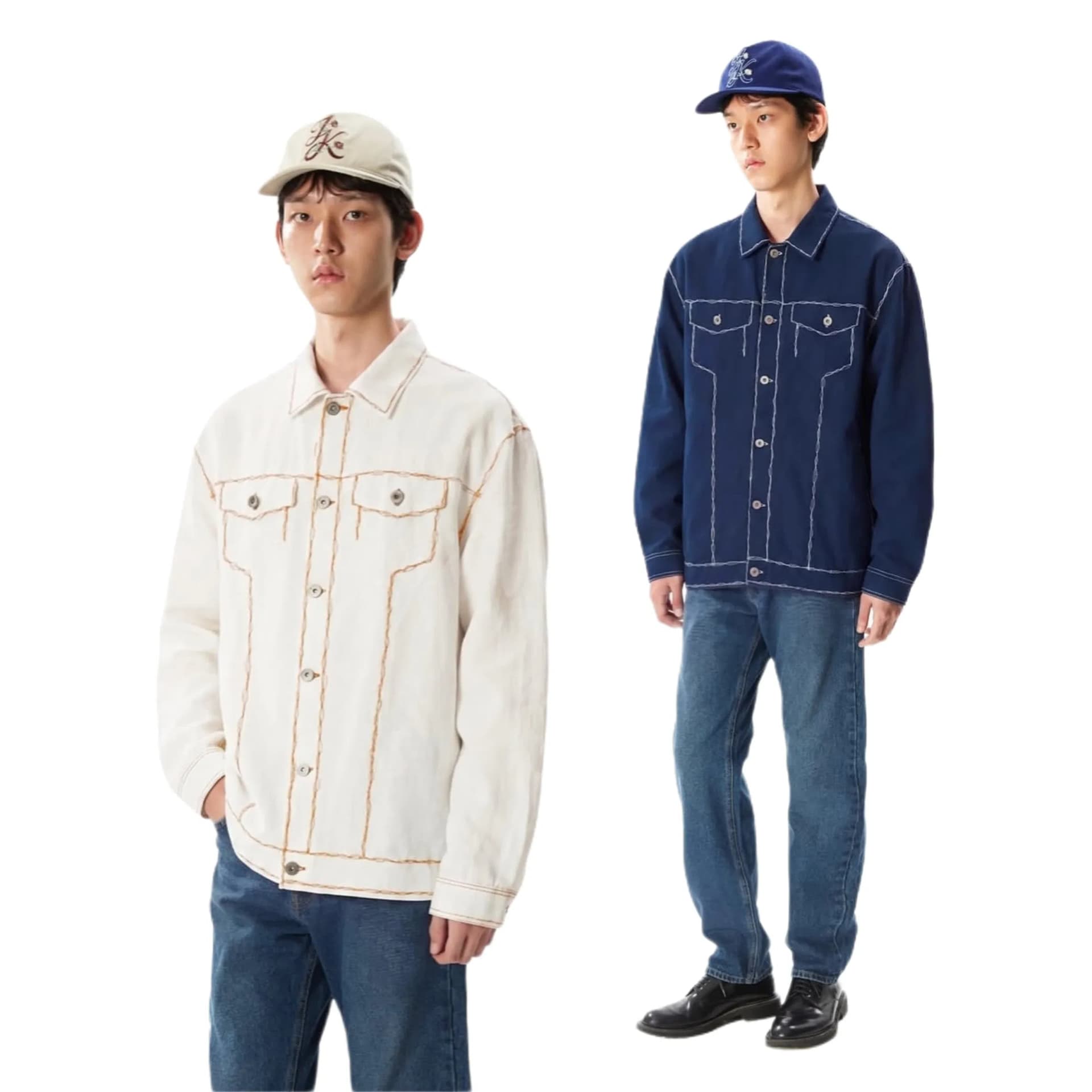 Ky Casual Men's Custom Designer Lapel Denim Jacket Contrast Color Stitching Oversiezed Button up Front Jackets