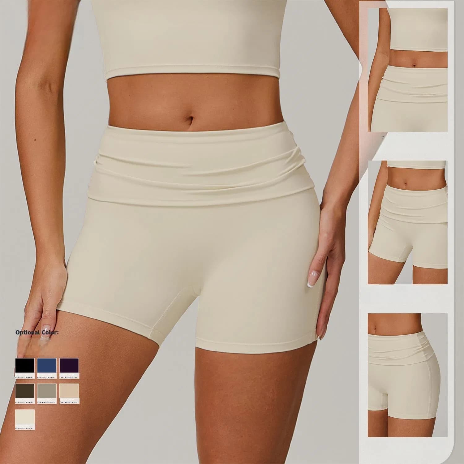 Women's Eco-Friendly High-Waisted Foldover Yoga Shorts – Recycled Fabric, Tummy Control, Moisture-Wicking, 3-Inch Inseam