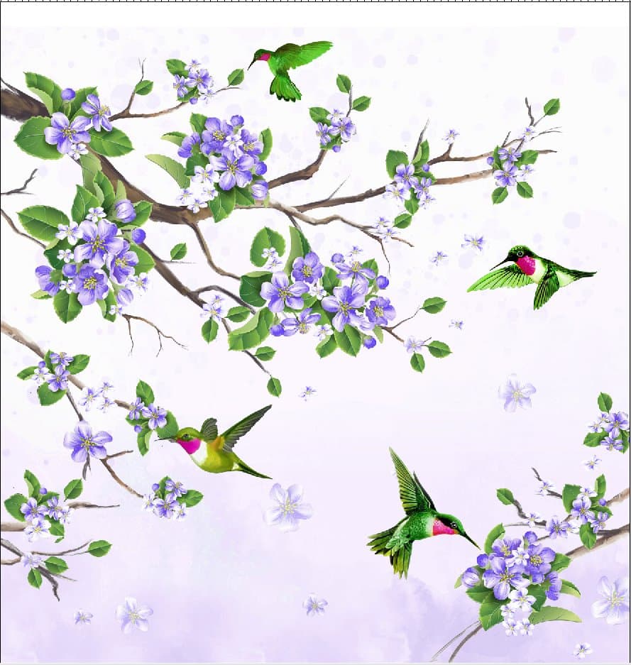 Hummingbird and Purple Flower Printing Shower Curtain