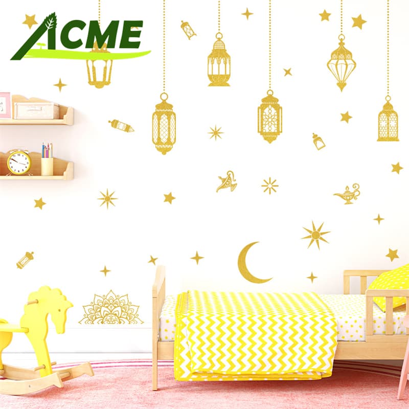 Ramadan Festival Wall Stickers Light Shadow Gold Star Moon Decals Wall Art Decor