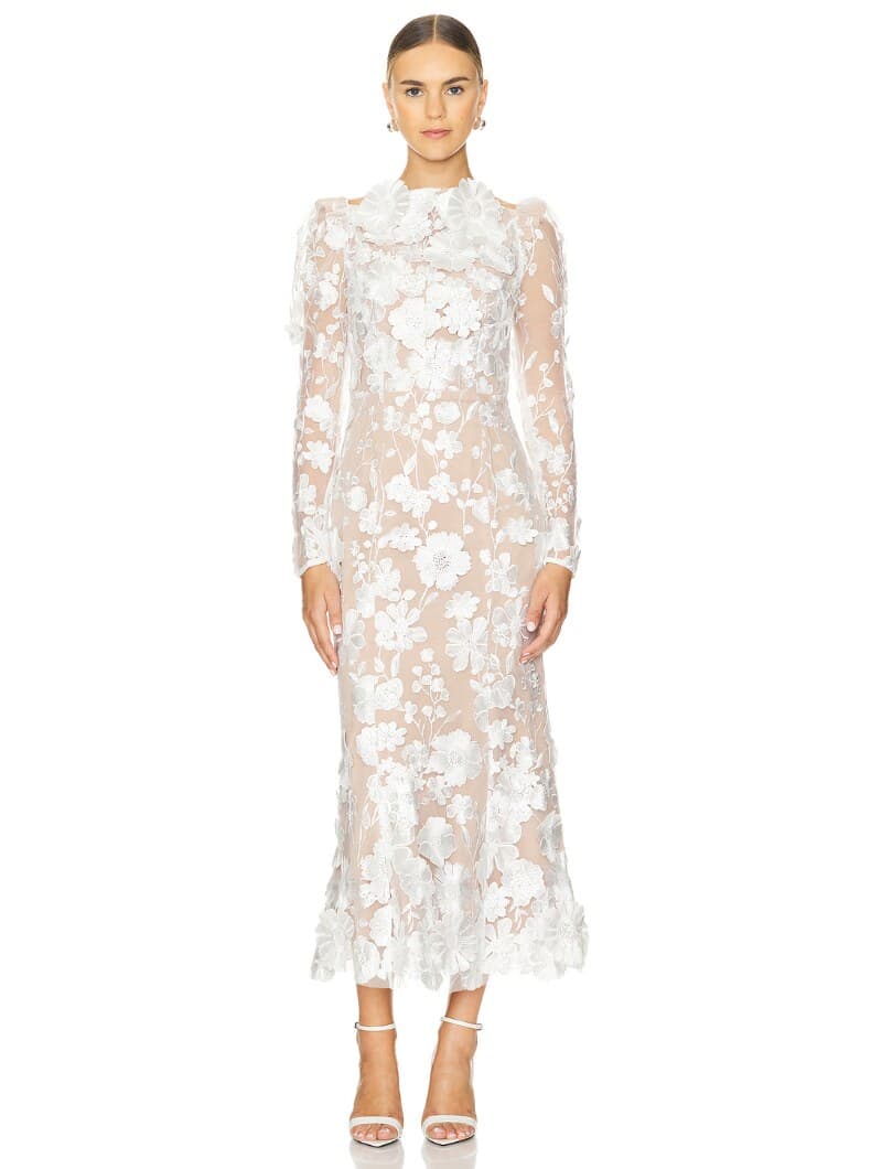 Elegant 3D Floral Applique Long Sleeve Mermaid Dress for Weddings