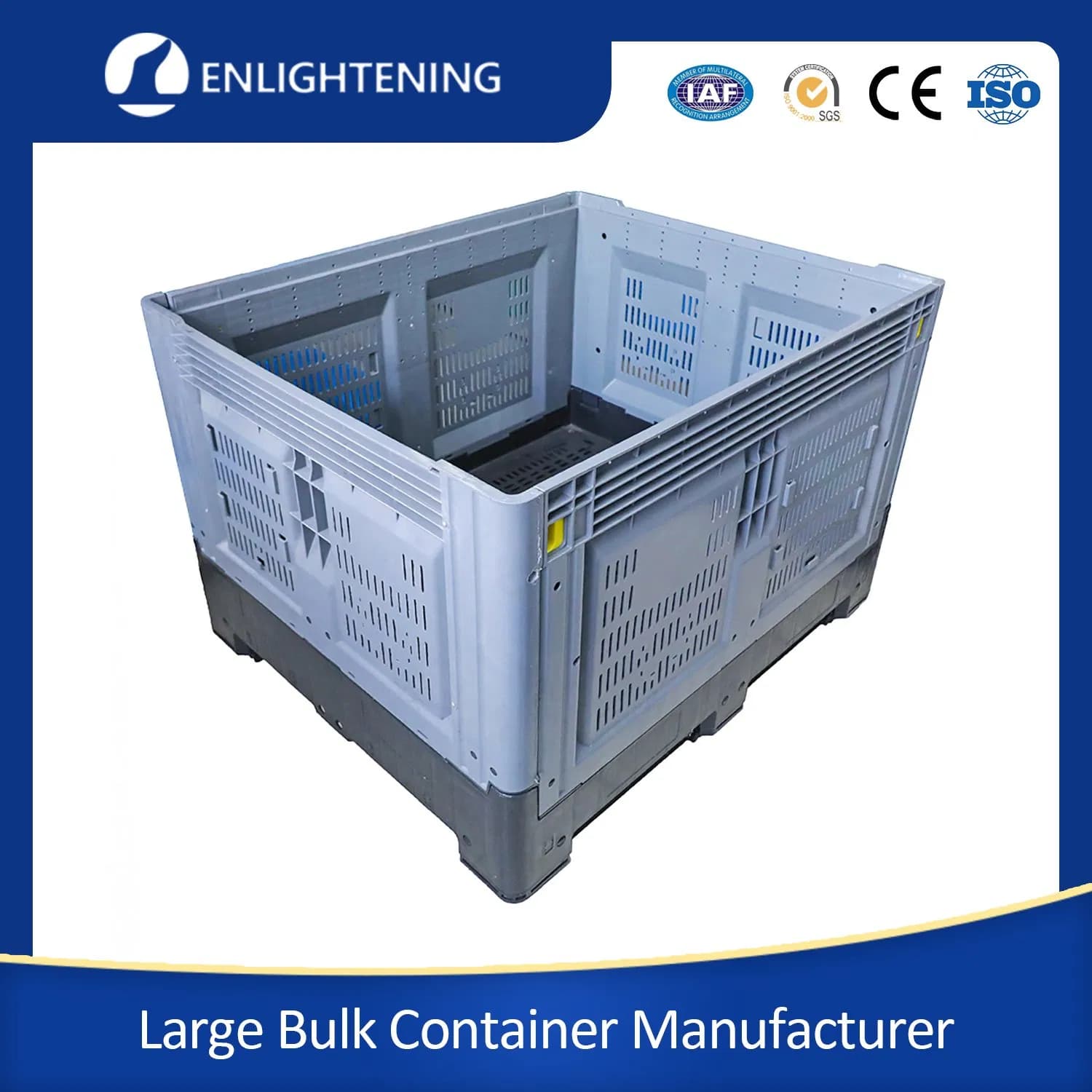 Heavy Duty OEM Large Bulk Warehouse Storage Large Mesh/Vented Agriculture Stackable HDPE Folding/Foldable/Collapsible Plastic Pallet Box for Fruit Vegetable
