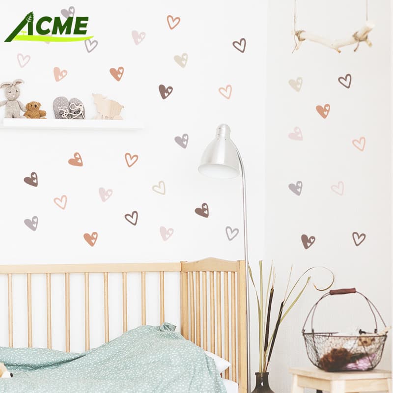 Cute Cartoon Heart Decals Self-Adhesive Wall Decor Stickers for Bedroom