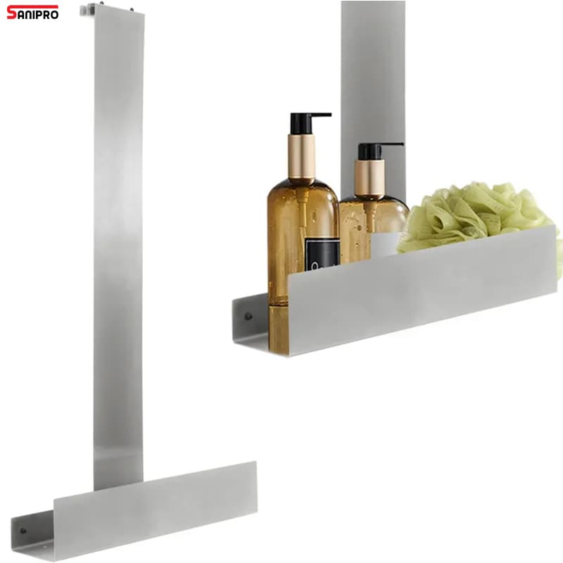 Sanipro Stainless Steel Free Drilling Storage Rack Shower Shelves Wall Hanging Glass Door Bathroom Shelf Organizer