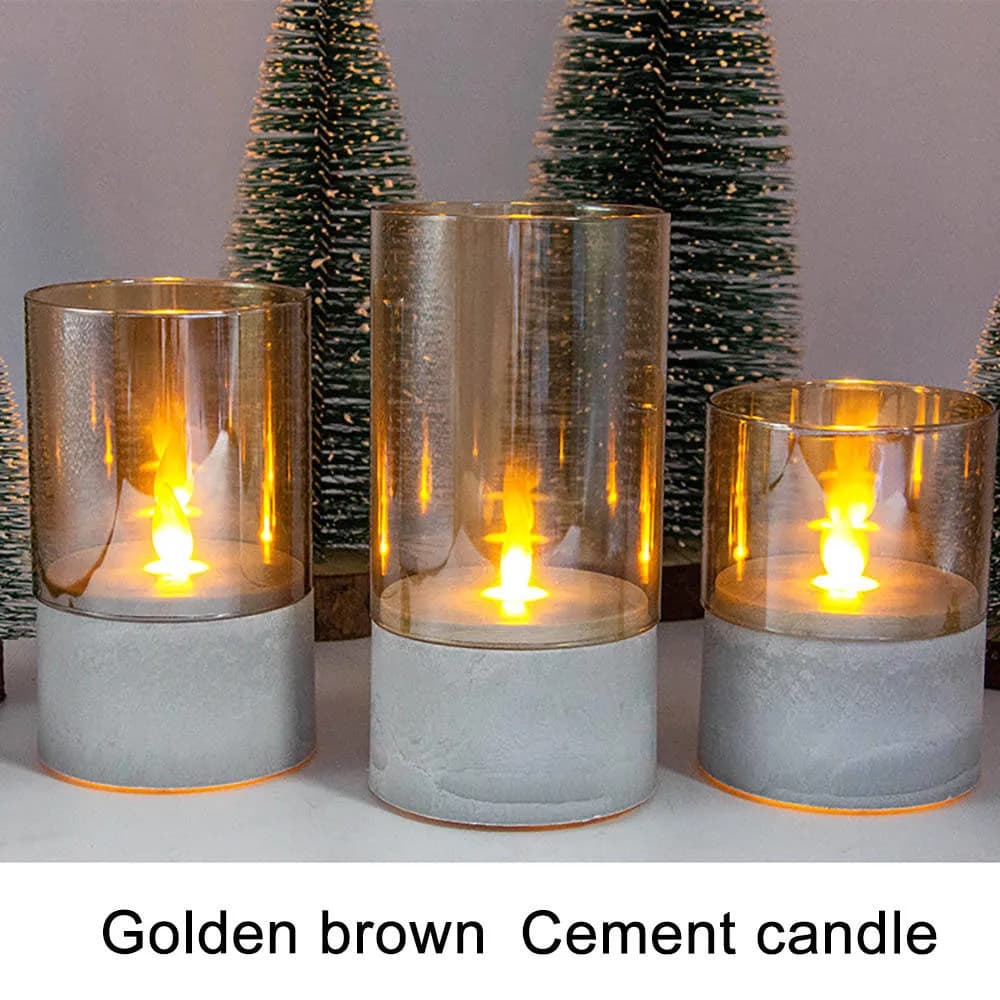 Cement LED Flameless Candles with Moving Flickering Flame Battery Operated LED Pillar Candles for Home Party Decoration