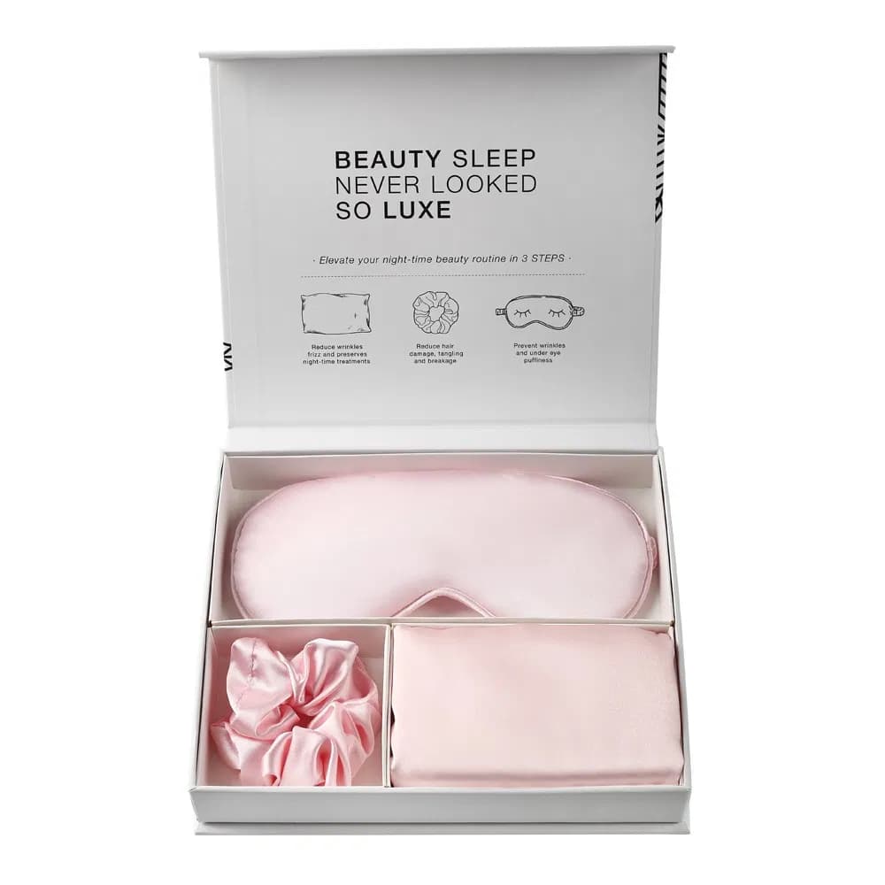 4PCS Pillow Case Silk Soft Close Skin Satin Silk Pillow Cover and Satin Silk Scrunchie Eye Mask Set for Sleeping with Gift Box