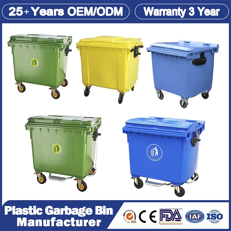 1100L Capacity Custom Color Heavy Duty Outdoor Public Hotel Recycle Pedal HDPE Dustbin Plastic Wheel/Wheelie/Rubbish/Waste/Garbage/Trash Bin in Food Industry
