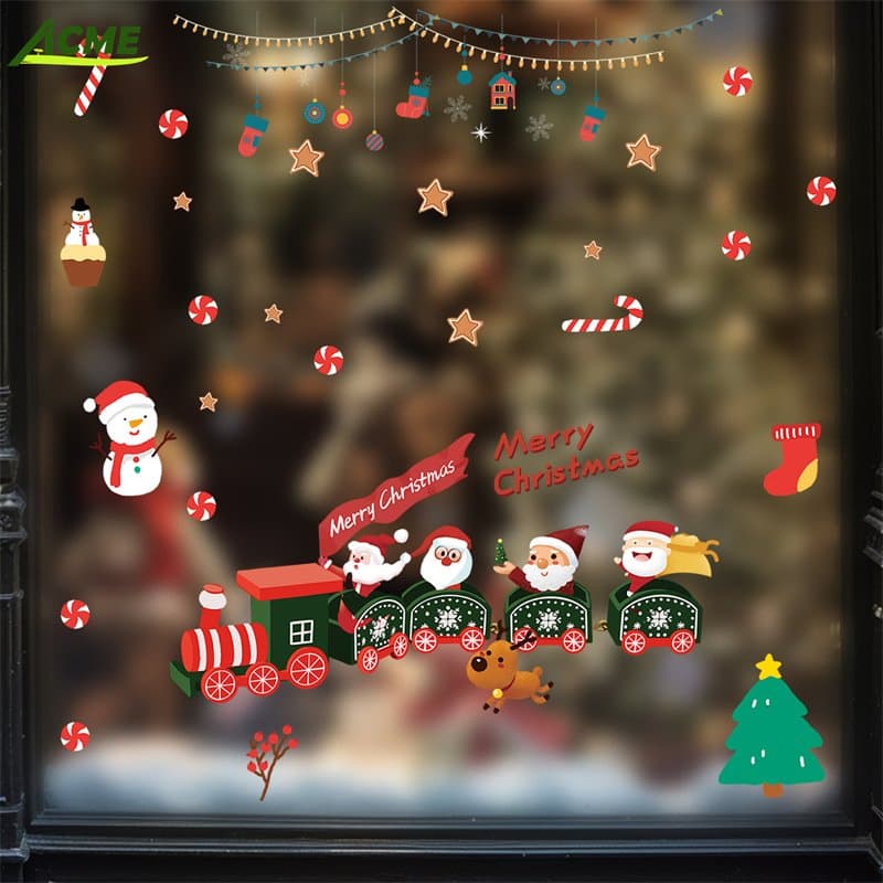Christmas Snowman Window Self-Adhesive Stickers Fully Transparent UV Double-Sided Visible Window Glass Decoration Stickers