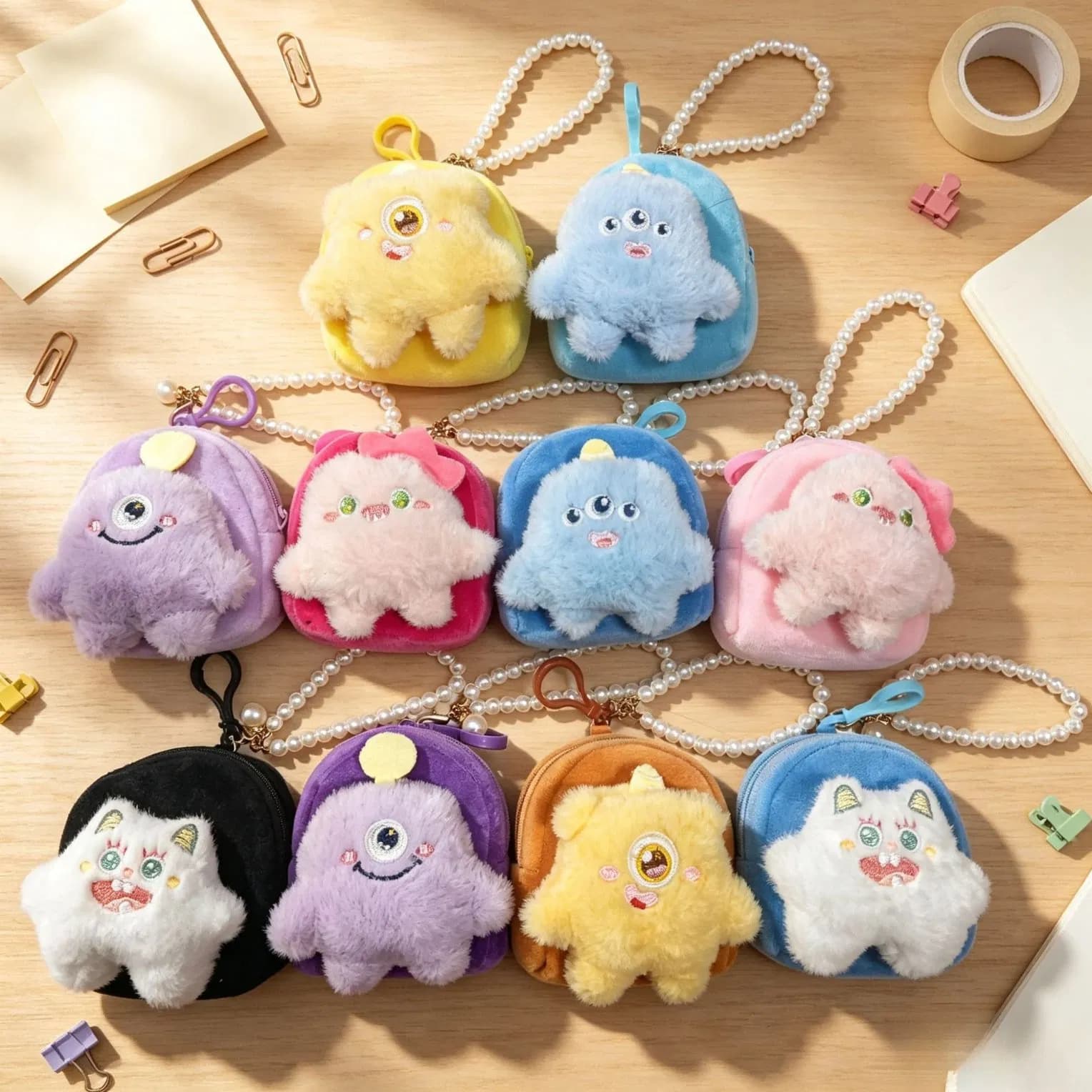 Hot-Selling Cartoon Little Monster Bead Chain Coin Plush Purse for Kid Gift