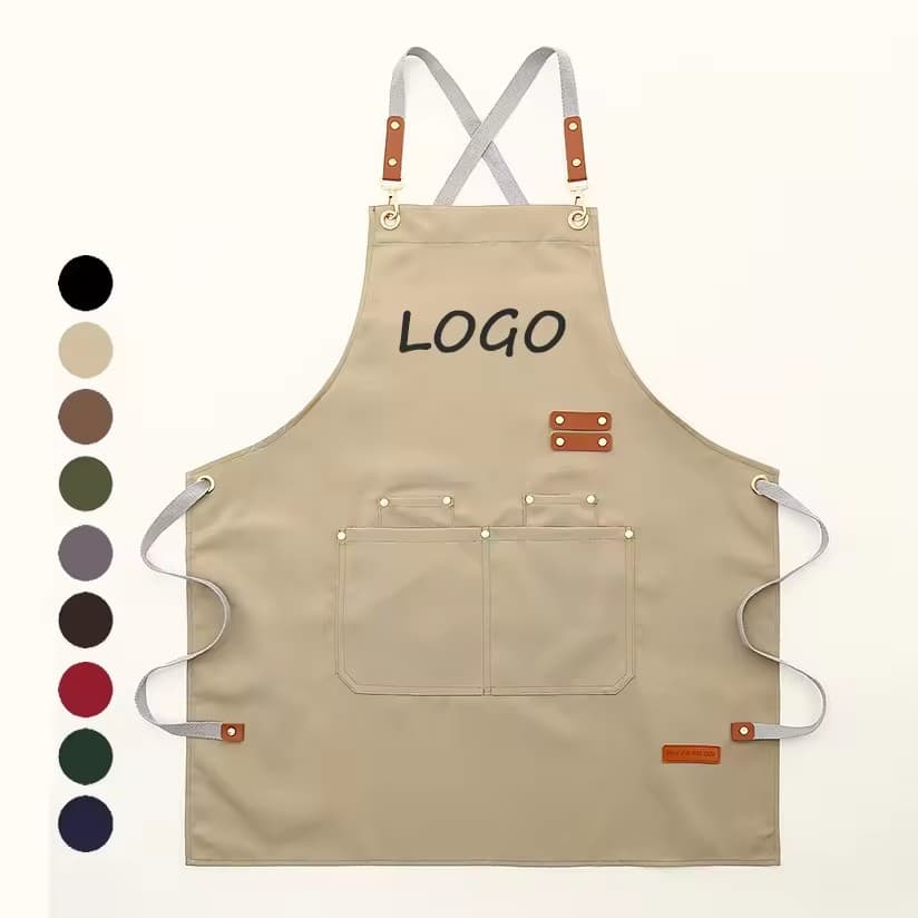Custom Logo Waterproof Canvas Adjustable Kitchen Chef Aprons for Men Women Cooking Baking Server