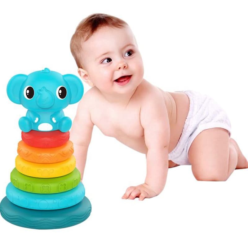 AiJH Wholesale Toys Baby Elephant Stacks Toy Stacked Ferrule Set Sensory Hand Development Educational Toys