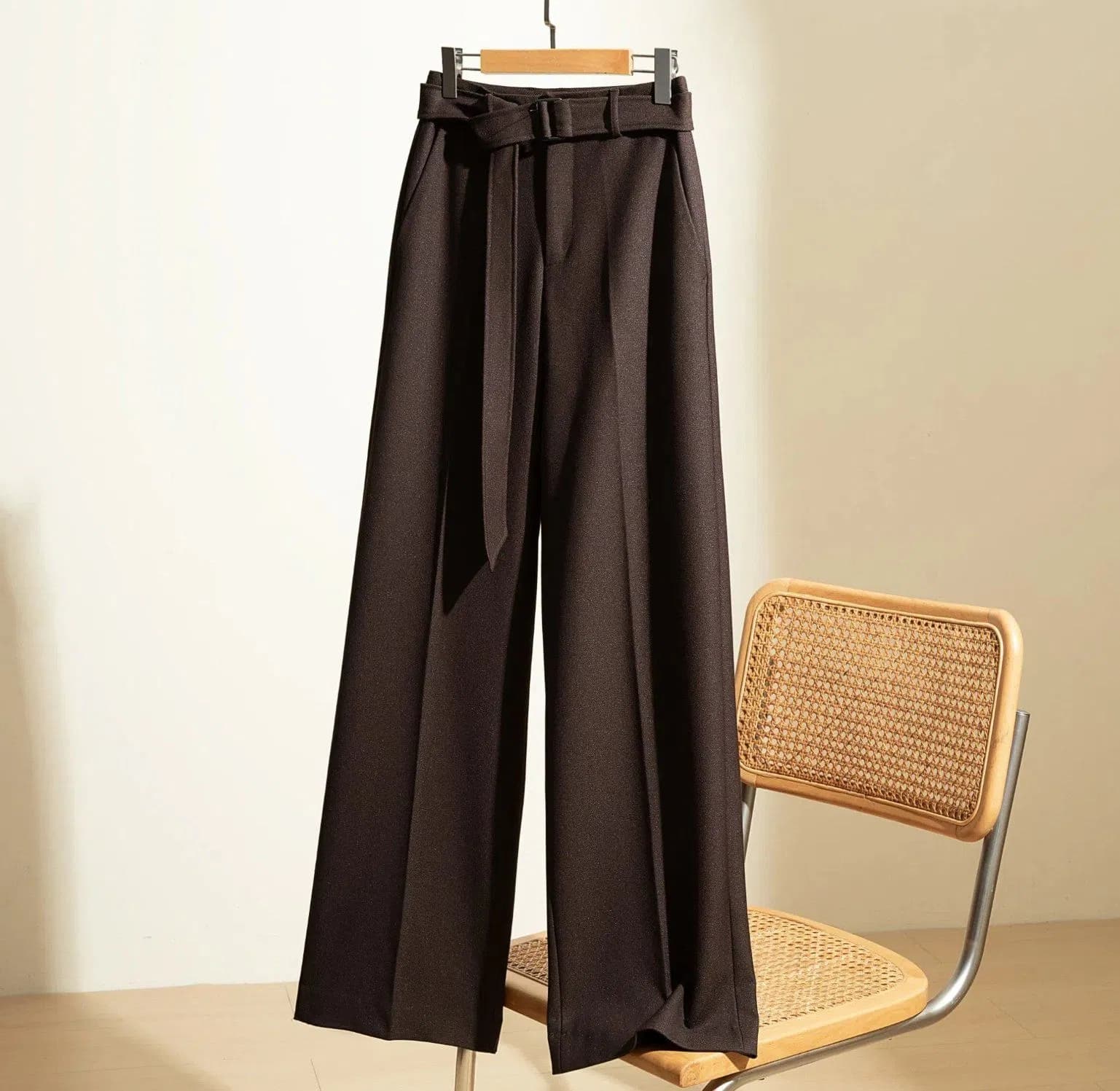Ladies' Wool High-Waist Wide-Leg Tweed Textured Thickened Winter Pants