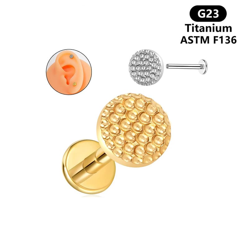 Hammered Round Piercing Jewelry Head Vertical Labret Tongue Lip Stud Wholesale