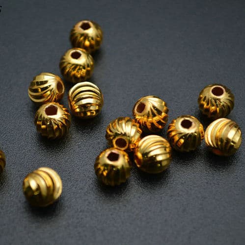 Curved Veins on Surface Gold-Color Metal Round Spacer Loose Beads Jewelry Making