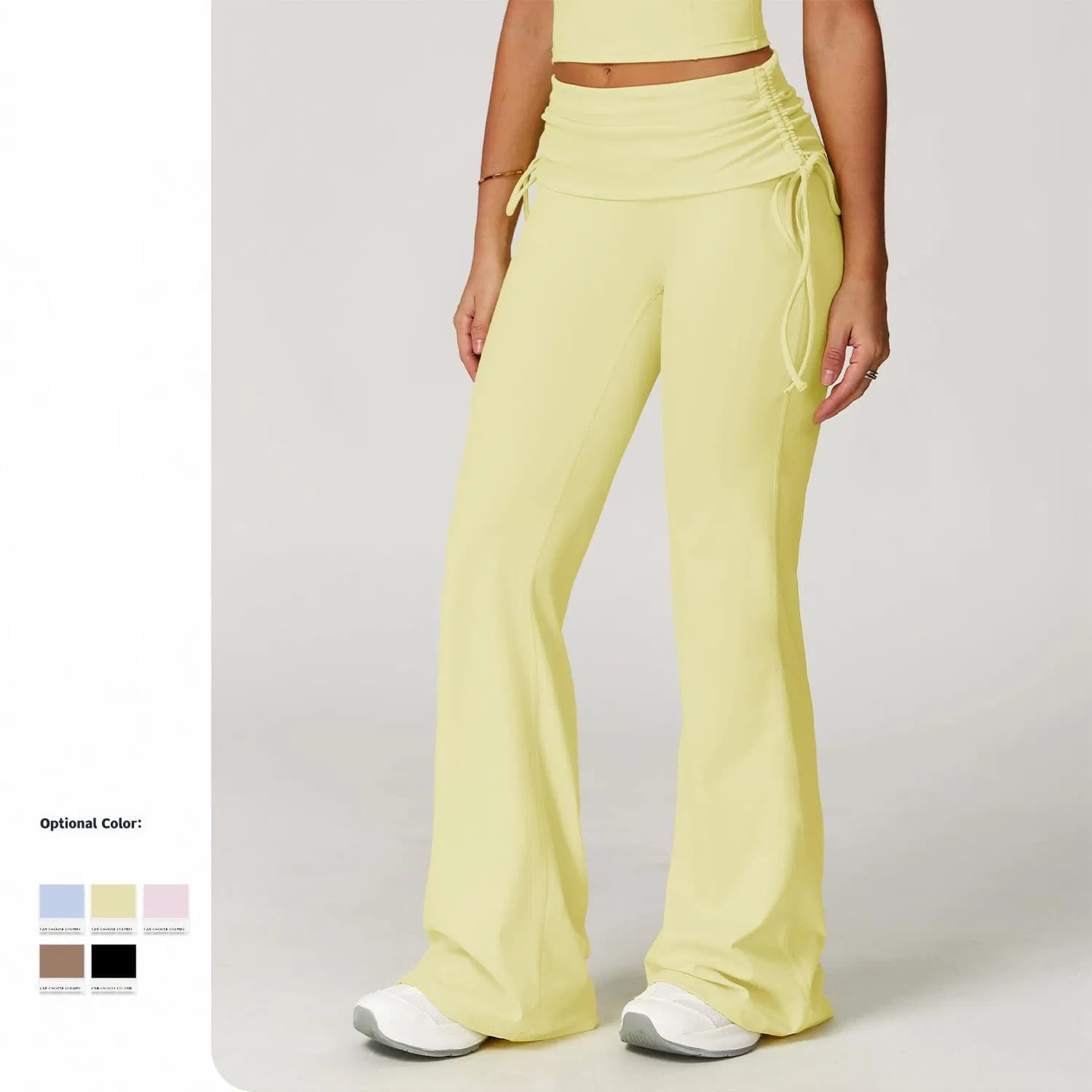 Women's Foldover High Waist Flare Yoga Pants – Adjustable Drawstring Sides, Buttery Soft Fabric