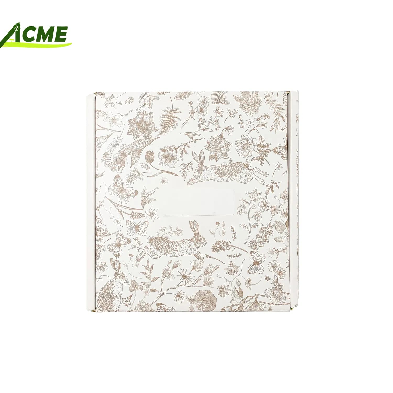 White Base Green Lining Rigid Paper Spring Bunny Floral Surprise Present Box