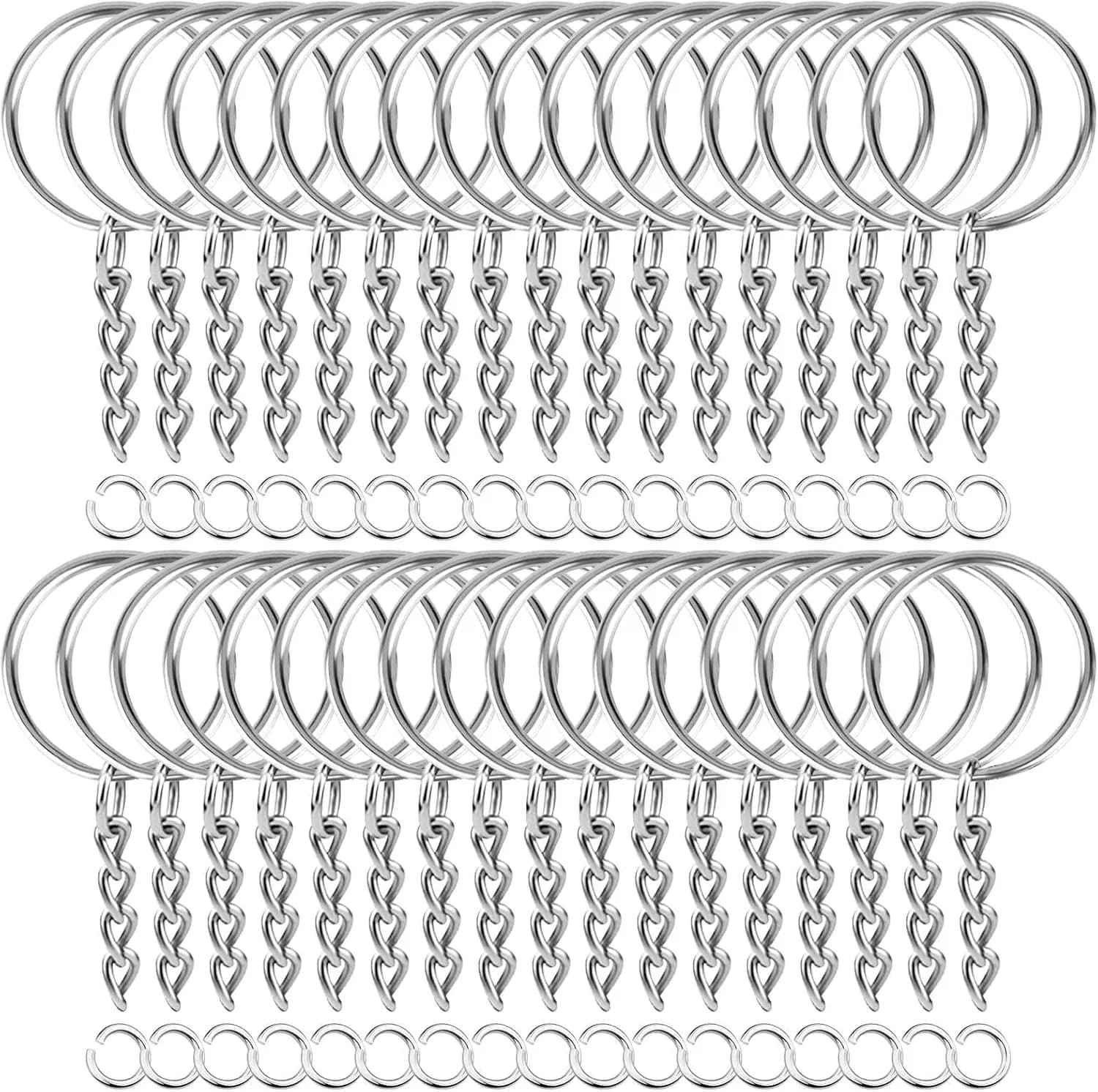 Keychains with Chain and 50 PCS Jump Rings, Keychain Rings Kit Findings Bulk for Keychain Making Supplie DIY Crafts