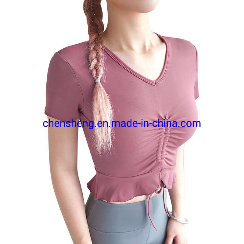 Wholesale OEM/ODM Lady Woman Female Sport Running Yoga Fitness Wear Top Short Sleeve Shirt