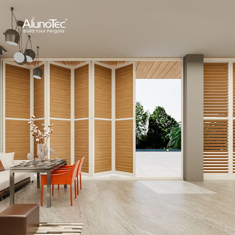 AlunoTec New Arrival Windproof Adjustable Blades Aluminum Door Folding Louvered Screen Panel