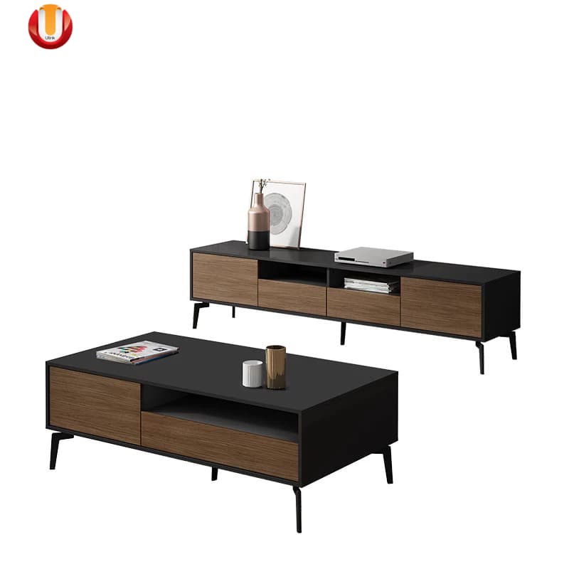 Modern Black Matt and Black High Gloss Doors Glass TV Stand (UL-9BE652)