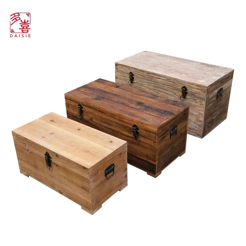 Large Wooden Box with Hinged Lid Wood Storage Box Decorative