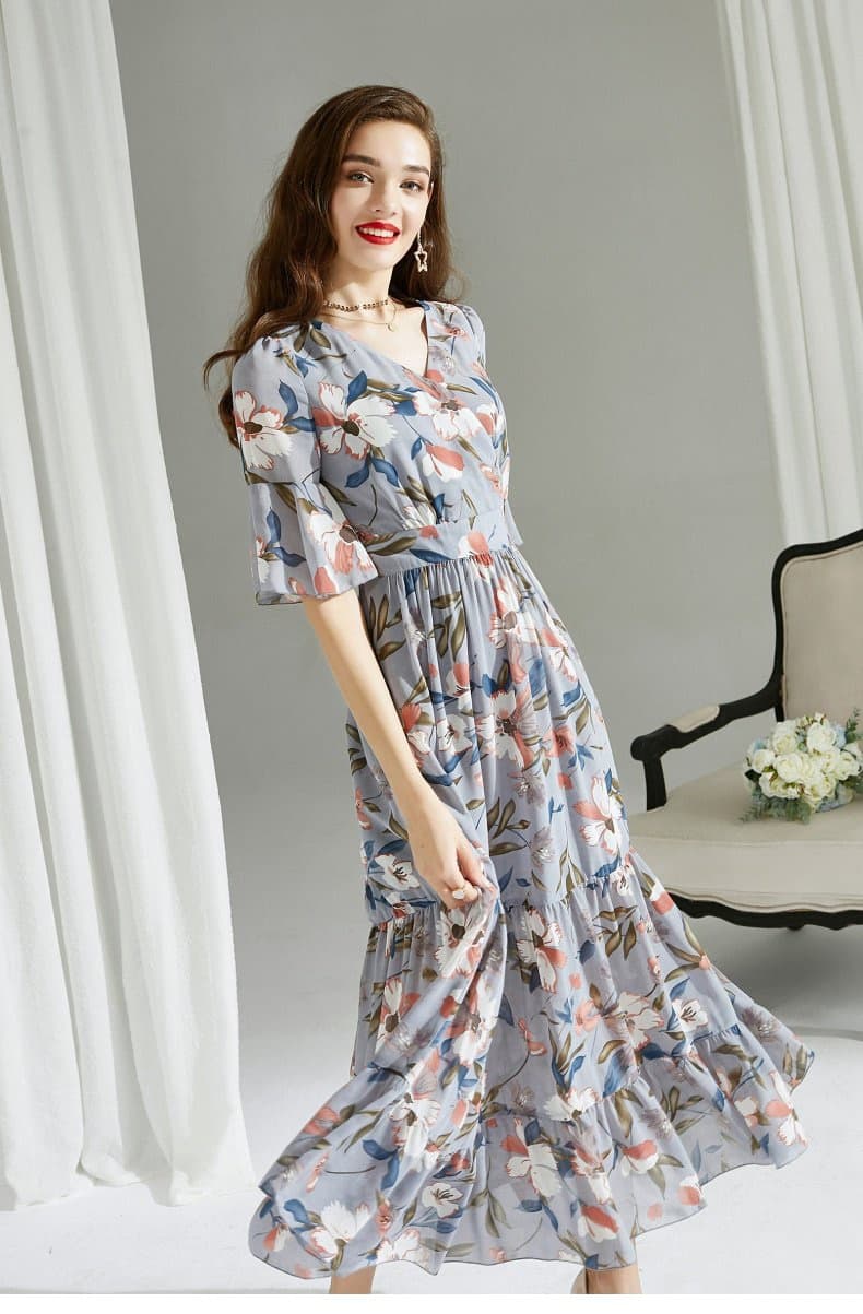 Summer Seaside Style Causal Ruffled Short Sleeve Holiday Ratro Dress