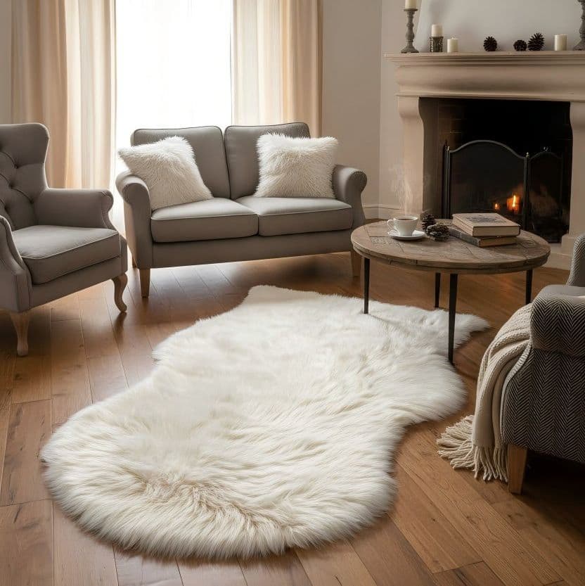 Luxurious Soft Fluffy Mink White Faux Rabbit Fur Rug