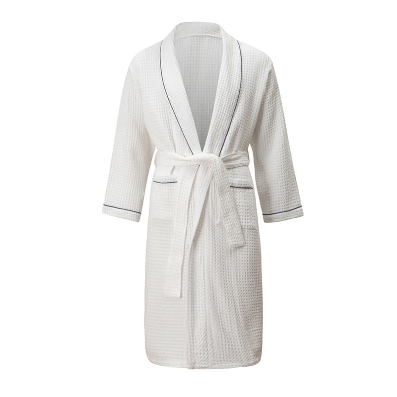 Customized 5 Star Hotel Waffle Cotton White Hotel Bathrobes Length Bath Robe