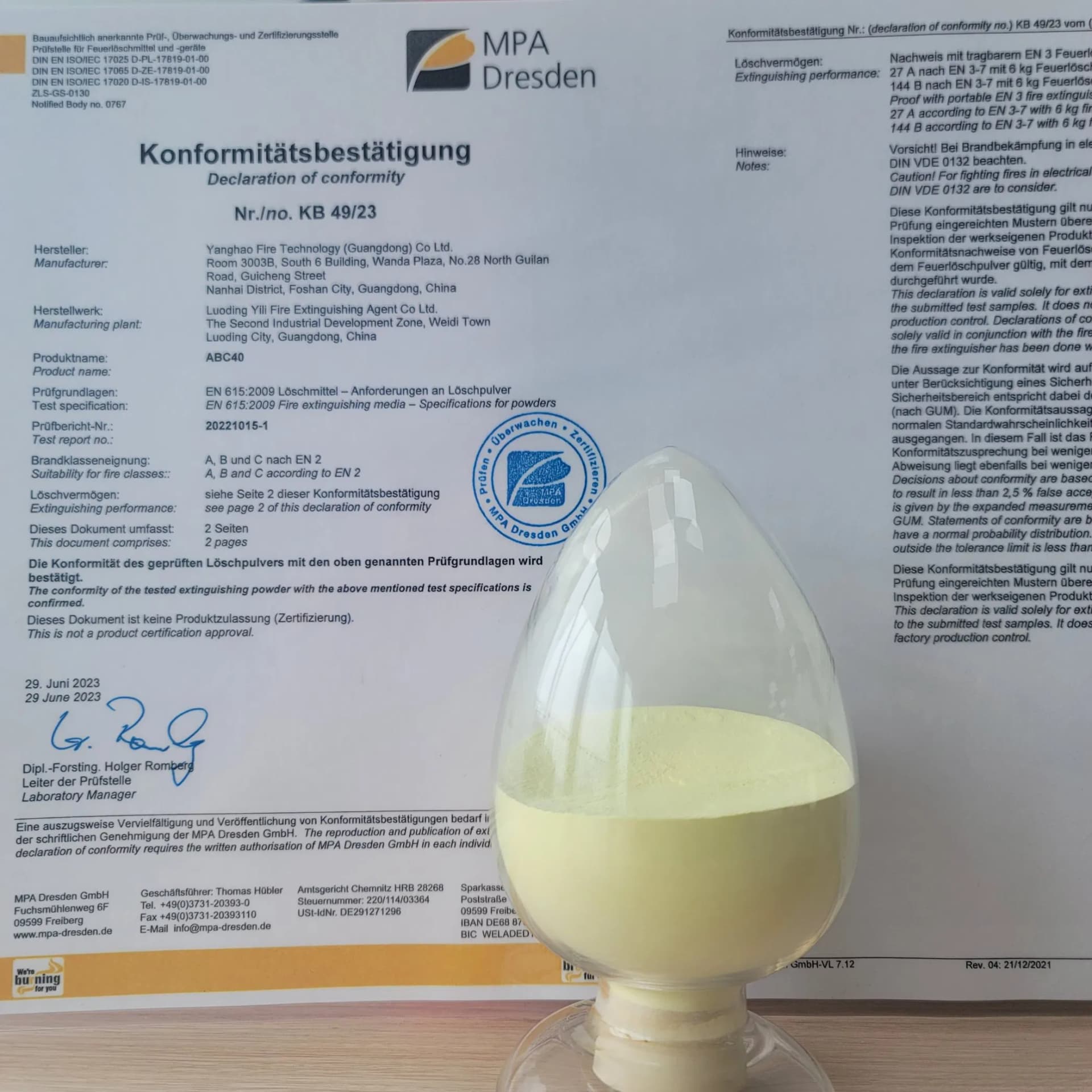 European Standard En615: 2009 Conformity ABC40 Dry Chemical Powder /Map40%/Ammonuim Sulphate 40%/Map 40