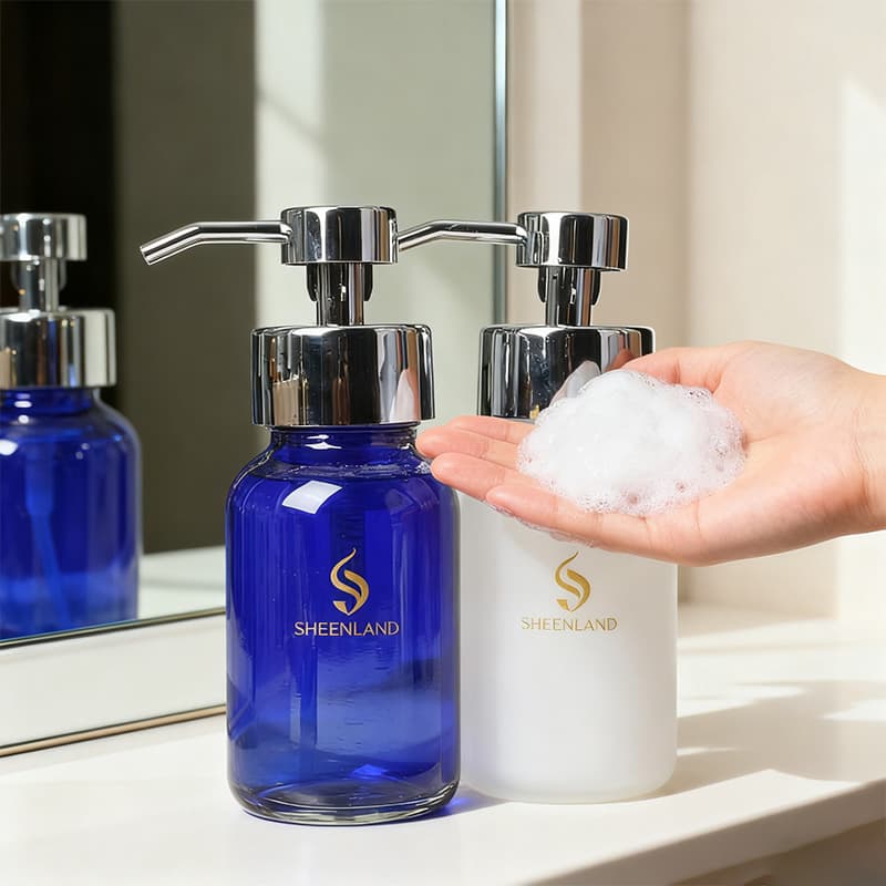 Glass Bottle with Stainless Steel Foam Pump Luxury Container for Bath